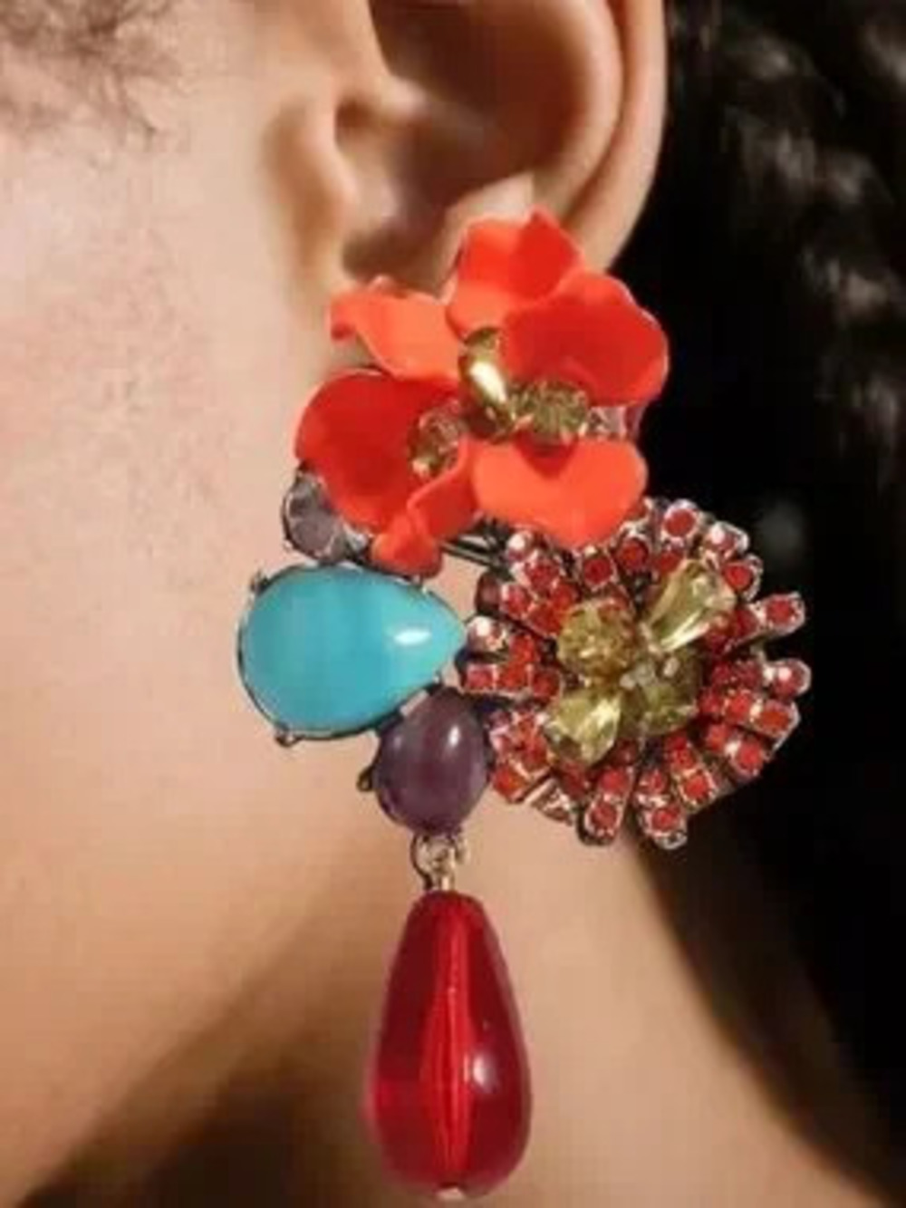 Coral & Turquoise Floral Drop Earrings